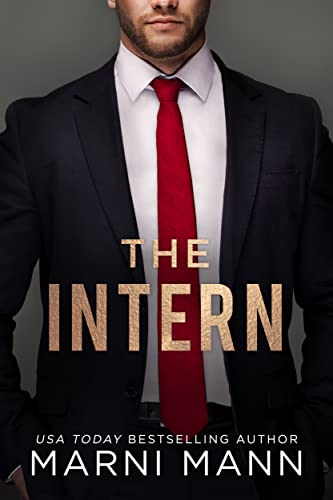 Torso of a male wearing a dark suit, white shirt and read tie.  The Intern written in cold font and authors name in white. 