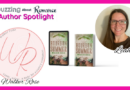 Promotional graphic for the 'Buzzing About Romance' Author Spotlight featuring Walker Rose. The image includes the show's logo with 'Author Spotlight' in pink and purple text. Below is Walker Rose's circular logo with 'sassy, sultry, a little bit country romance' written around the edges. In the center are two versions of the book Bourbon Summer—one as an eBook on a tablet and one as a paperback. On the right side is a circular photo of Leah, smiling and wearing glasses, with her name in cursive script. The graphic has a bold pink border.